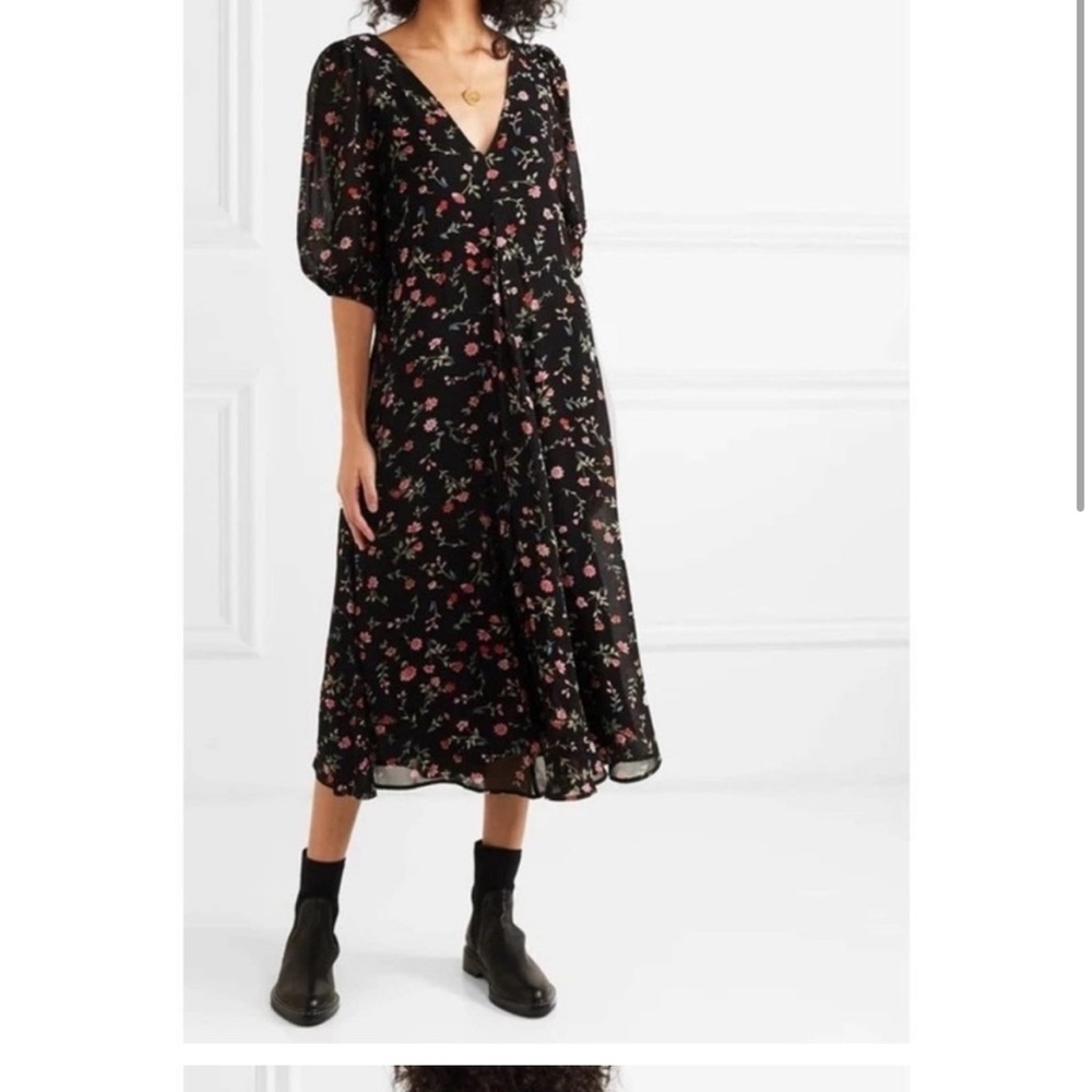 GANNI ELM GEORGETTE MIDI DRESS 38